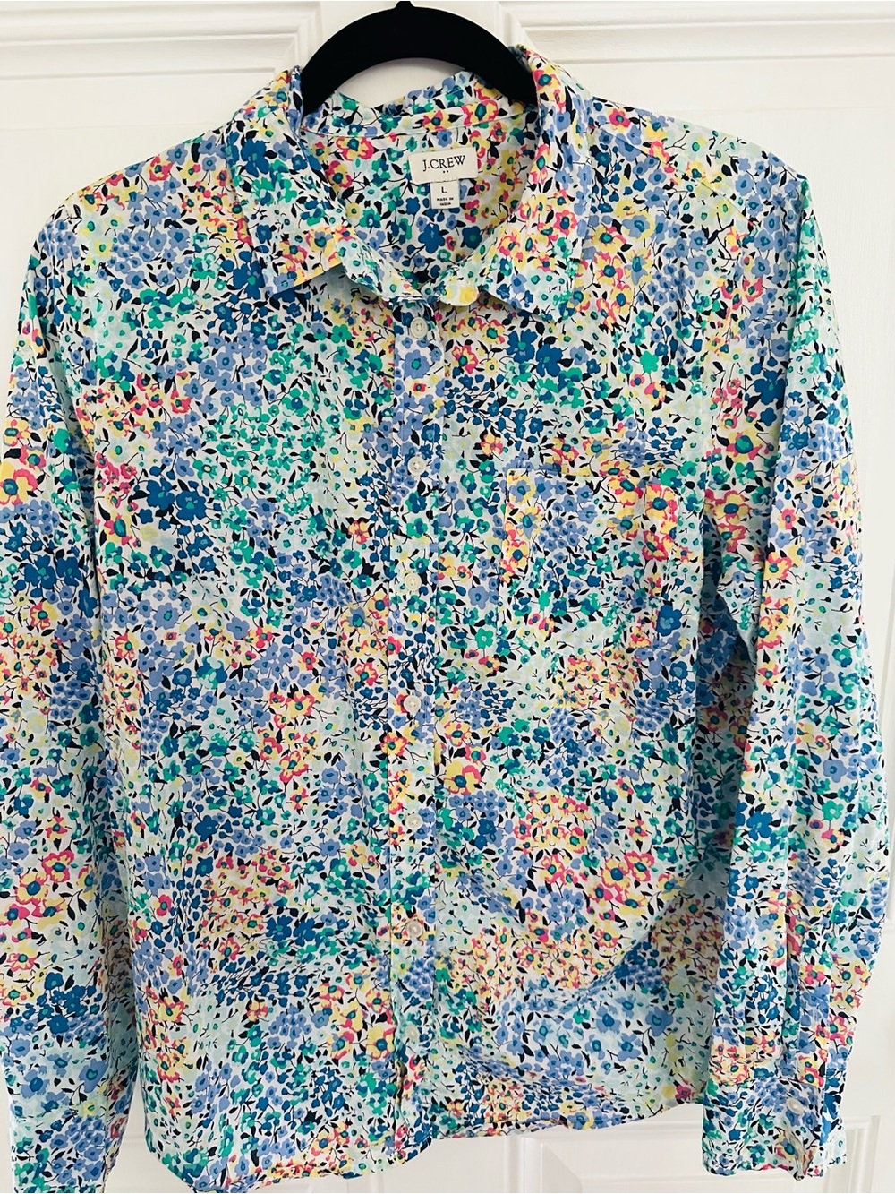 J. Crew Floral Button-Up Cotton Shirt in Multi color and Blue